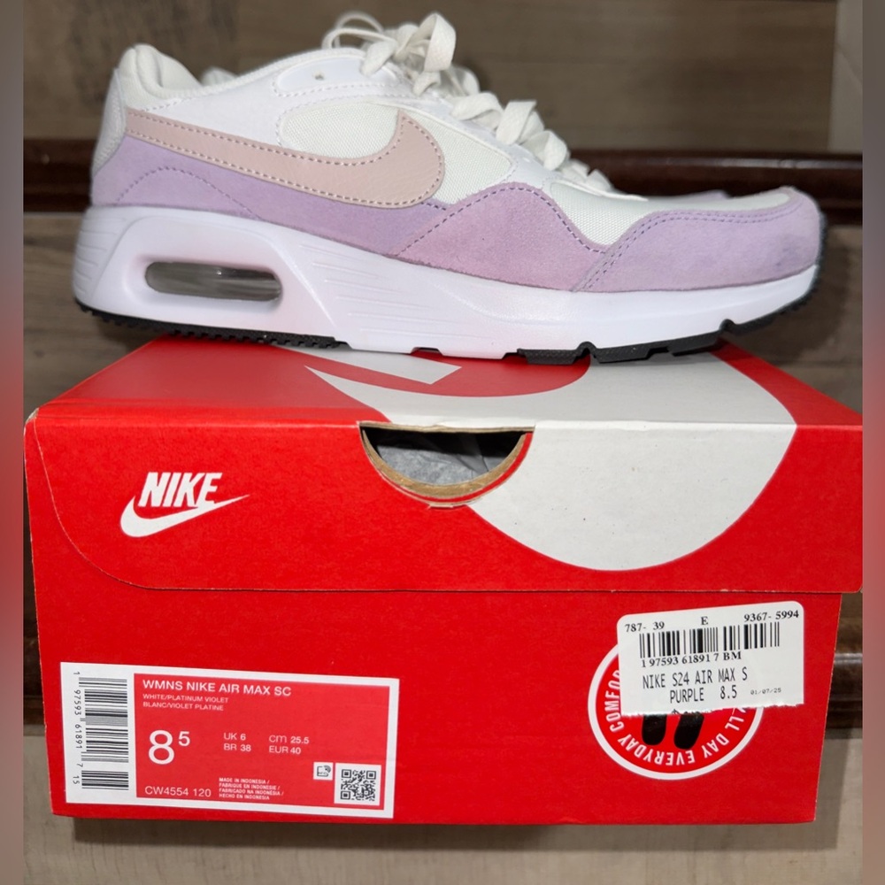 Cute 🥰 Nike Air Max SC White Platinum Violet Size 8.5 WMNS BRAND NEW w/ Box -